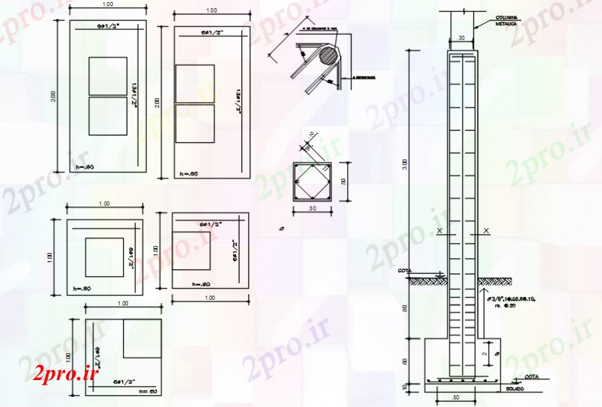 دانلود نقشه جزئیات ستون جای پای بخش و ساختار سازنده جزئیات ستون (کد101955)