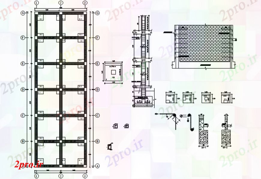 دانلود نقشه طراحی جزئیات ساختار بنیاد جزئیات ساختار طرحی با بخش ستون  (کد101961)