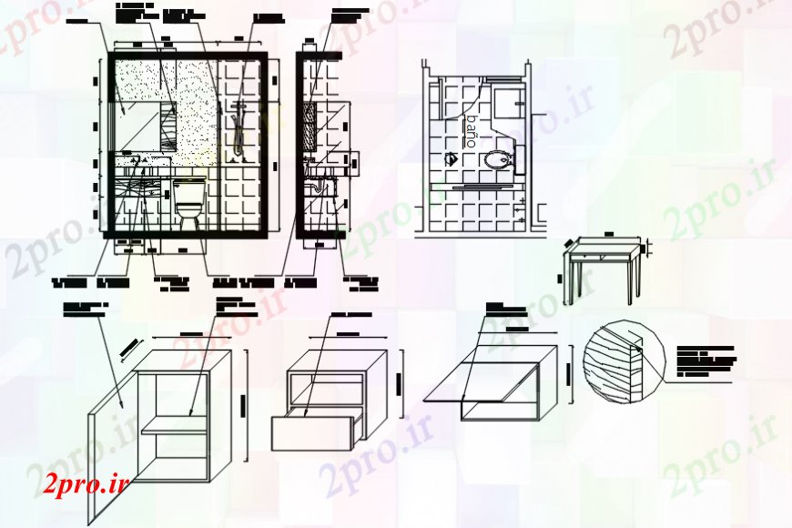 دانلود نقشه حمام مستر طراحی اتاق خواب، حمام و مبلمان  (کد101975)