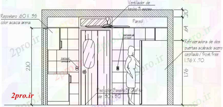 دانلود نقشه آشپزخانه سمت ر جزئیات طراحی مقطعی از خانه آشپزخانه (کد101983)