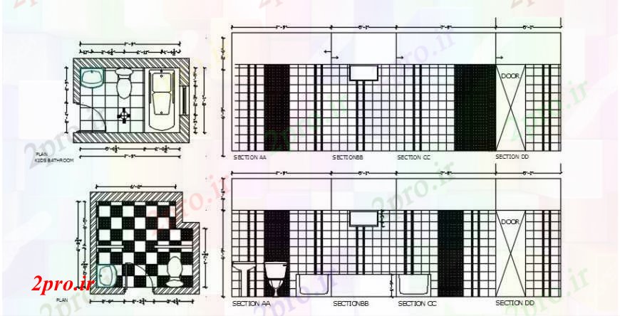 دانلود نقشه حمام مستر نما حمام بلوک مقابل دو بعدی  (کد101988)
