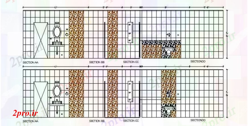 دانلود نقشه حمام مستر نما حمام  جزئیات مقابل بلوک (کد101989)