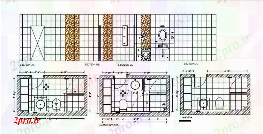 دانلود نقشه حمام مستر نما حمام و بلوک طرح (کد101990)