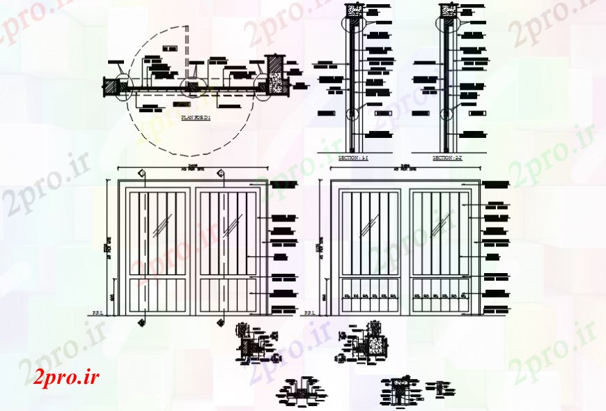 دانلود نقشه جزئیات طراحی در و پنجره  پنجره دو درب نما، نجاری و نصب و راه اندازی جزئیات (کد101995)