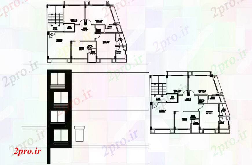 دانلود نقشه مسکونی  ، ویلایی ، آپارتمان  آپارتمان مسکونی اصلی نما و کف طرحی جزئیات طراحی  (کد102018)