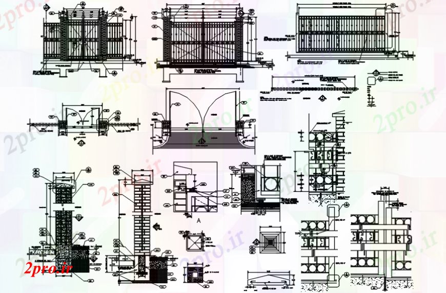 دانلود نقشه طراحی جزئیات ساختار دروازه اصلی فلزی و مش بخش حصار و نصب و راه اندازی طراحی جزئیات  (کد102046)