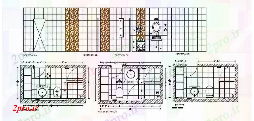 دانلود نقشه حمام مستر طراحی معماری بلوک حمام (کد102071)