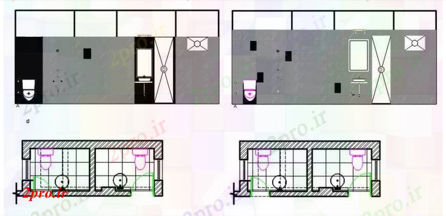 دانلود نقشه حمام مستر حمام طراحی نما و طرح 14 در 27 متر (کد102090)
