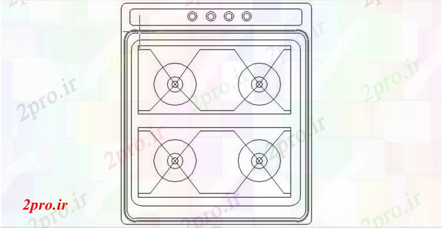 دانلود نقشه بلوک ، آرام ، نماد مدل جزئیات بالای صفحه  وسایل آشپزی گاز (کد102099)