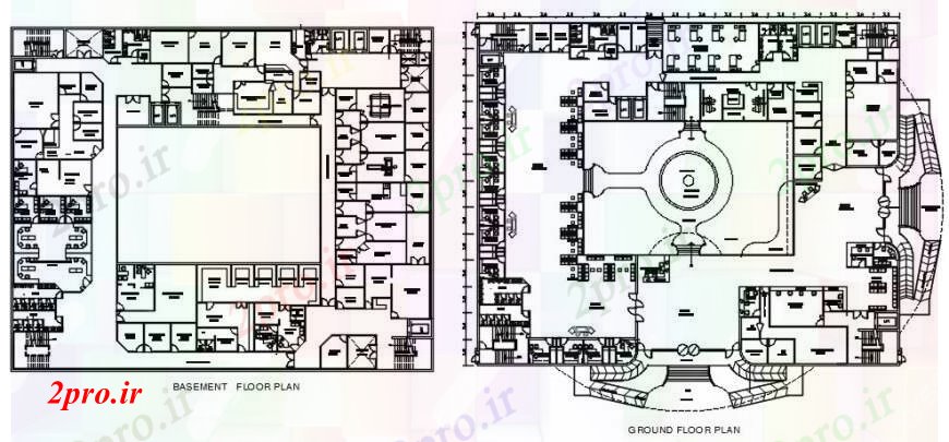 دانلود نقشه بیمارستان - درمانگاه - کلینیک بیمارستان بالای صفحه طرحی مدل دو بعدی 47 در 59 متر (کد102117)