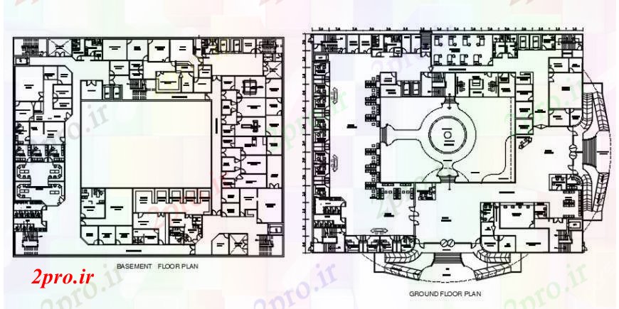 دانلود نقشه بیمارستان - درمانگاه - کلینیک بیمارستان طرحی های طبقه طرحی نمای بالا 47 در 59 متر (کد102119)