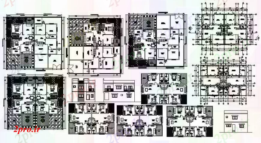 دانلود نقشه مسکونی ، ویلایی ، آپارتمان د طراحی خانه دوقلو نما 77 در 80 متر (کد102141)