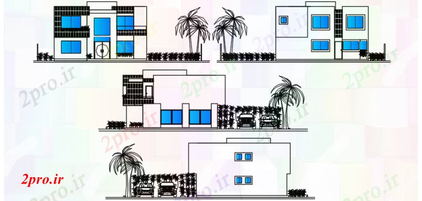 دانلود نقشه مسکونی ، ویلایی ، آپارتمان نمای پروژه خانه مدرن 10 در 10 متر (کد102149)