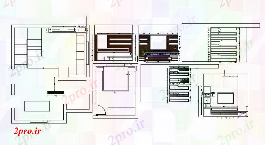 دانلود نقشه اتاق نشیمن ، حال ، پذیرایی د رسم رسم واحد تلویزیون منطقه 3 در 4 متر (کد102168)