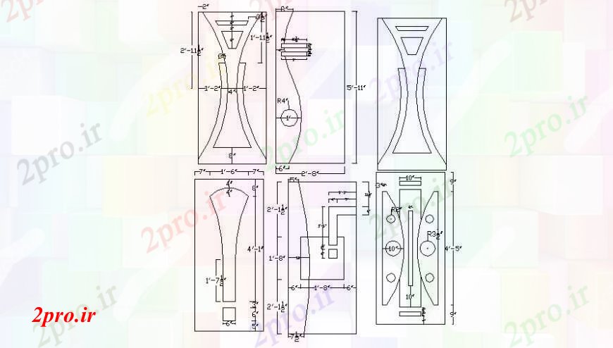 دانلود نقشه جزئیات طراحی در و پنجره  د طراحی  طراحی شش درب     (کد102178)