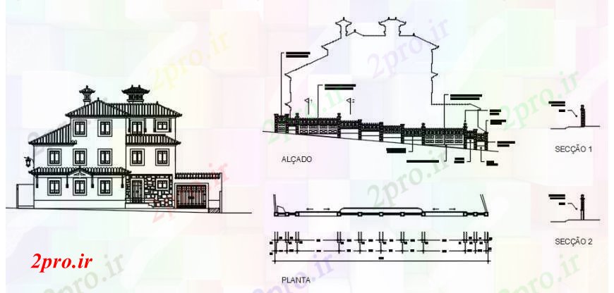 دانلود نقشه مسکونی  ، ویلایی ، آپارتمان  خانه طراحی نما جزئیات   دو بعدی    اتوکد (کد102183)