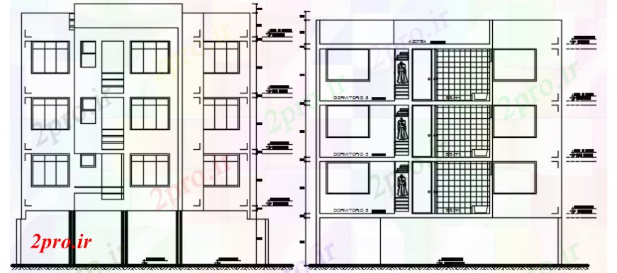 دانلود نقشه مسکونی  ، ویلایی ، آپارتمان  اصلی جلو نما و بخش جزئیات آپارتمان   ساخت و ساز (کد102201)