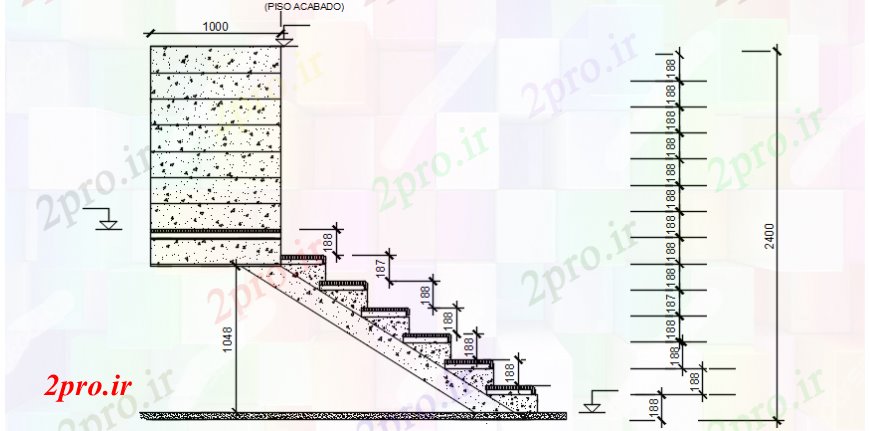 دانلود نقشه جزئیات پله و راه پله   مرحله راه پله  جزئیات  (کد102223)