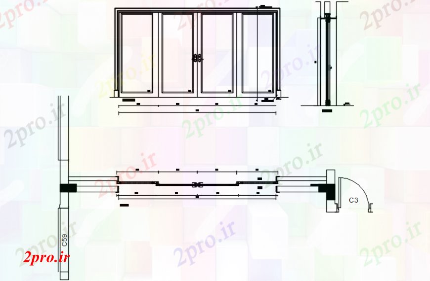 دانلود نقشه جزئیات طراحی در و پنجره  درهای کشویی نما اصلی و نصب و راه اندازی طراحی جزئیات  (کد102232)