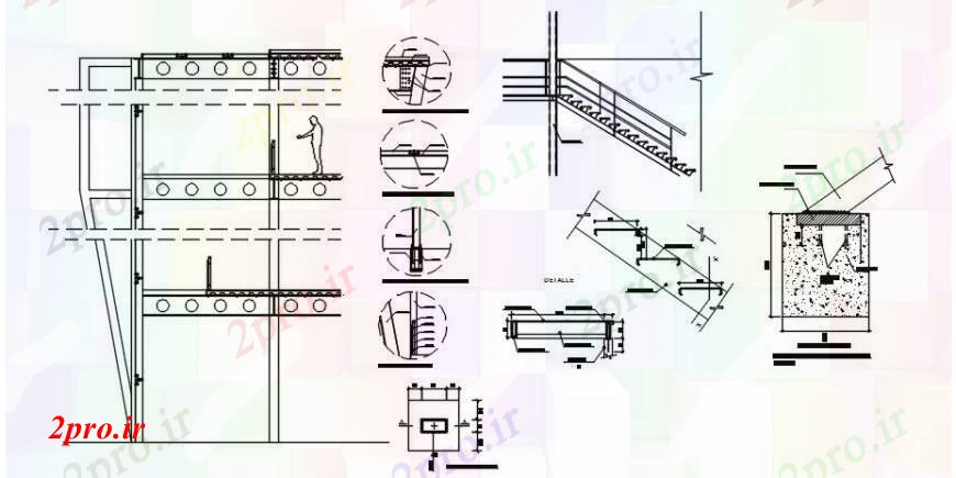 دانلود نقشه جزئیات پله و راه پله راه پله و روکش طراحی جزئیات دو بعدی 52 در 54 متر (کد102257)