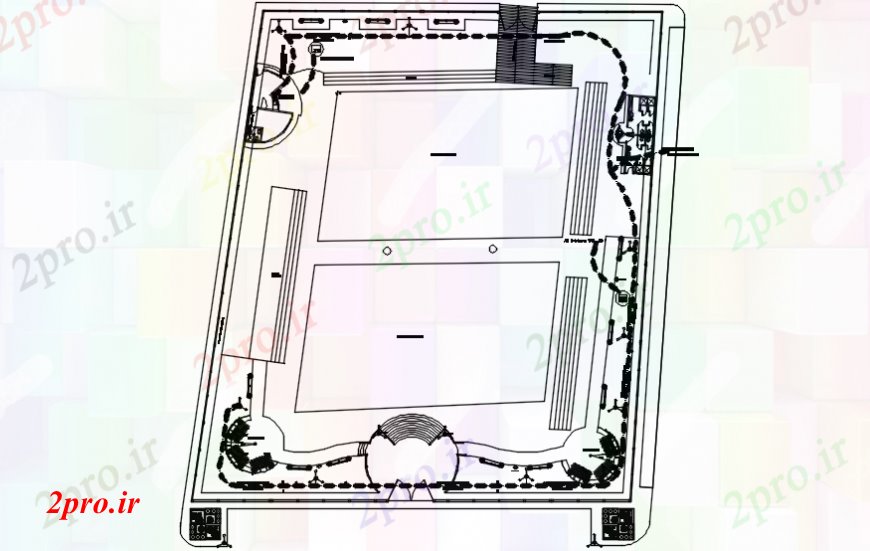 دانلود نقشه ورزشگاه ، سالن ورزش ، باشگاه طرحی ورزشی طرحی مرکز و محوطه سازی جزئیات  (کد102260)