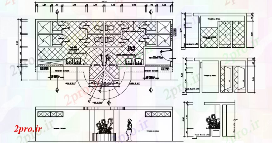 دانلود نقشه حمام مستر توالت ورزشی مرکز نما، بخش، برنامه ریزی و نصب و راه اندازی جزئیات (کد102265)
