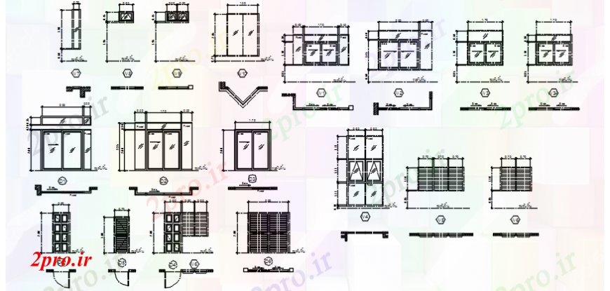 دانلود نقشه جزئیات طراحی در و پنجره  درها و پنجره ها چندین بلوک نما  خانه طراحی جزئیات  (کد102313)