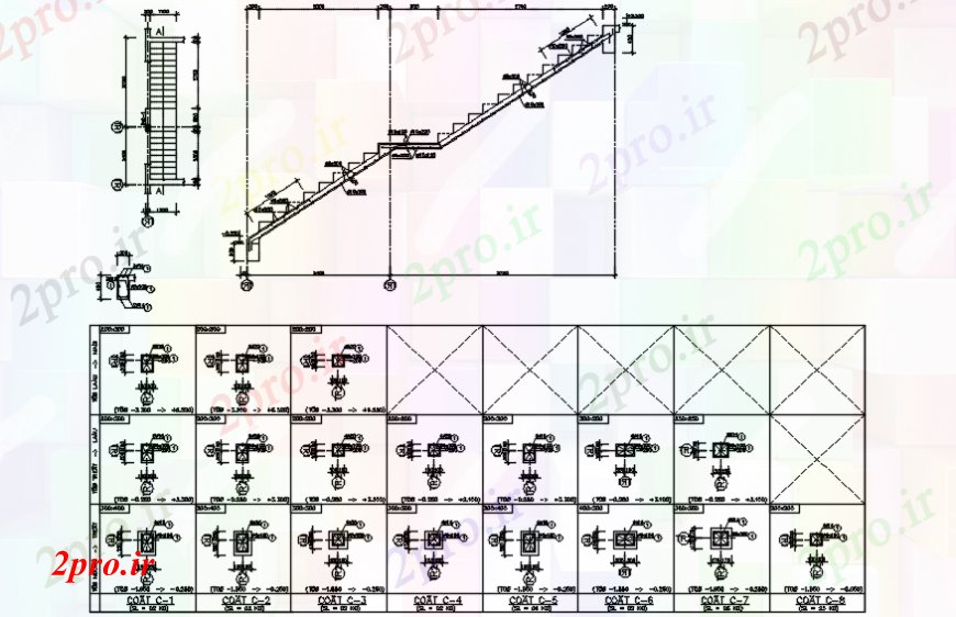 دانلود نقشه جزئیات پله و راه پله   بخش پله سازنده با ستون ساختار  (کد102327)