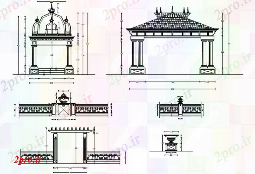 دانلود نقشه کلیسا - معبد - مکان مذهبی نما معبد Kottarakkulam و طراحی داخلی طراحی جزئیات  (کد102329)