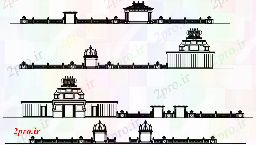 دانلود نقشه کلیسا - معبد - مکان مذهبی Kottarakkulam معبد تمام نما و طراحی طراحی طرفه جزئیات  (کد102331)