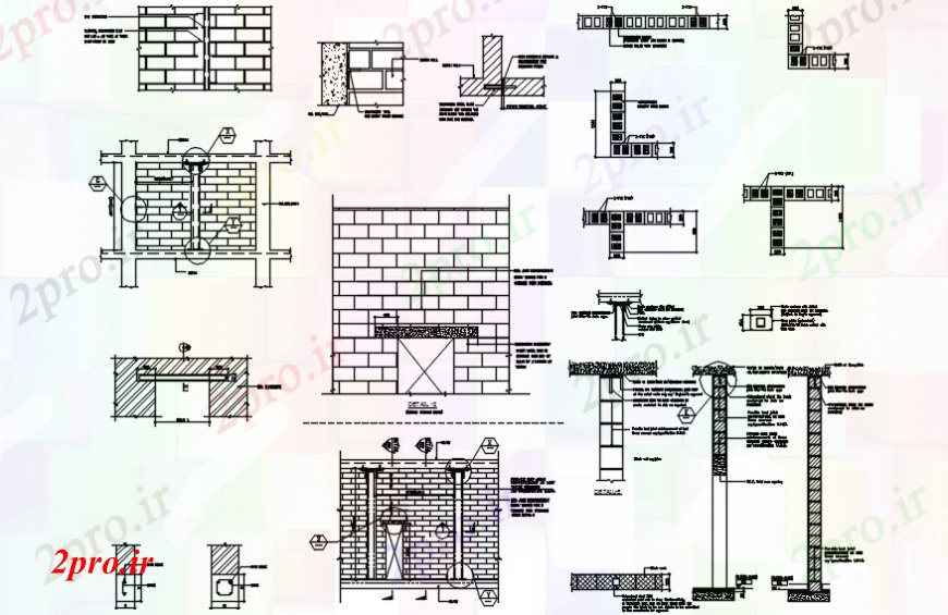 دانلود نقشه طراحی جزئیات ساختار دیوارهای آجری  متعدد از  خانه ساختار سازنده طراحی جزئیات  (کد102335)