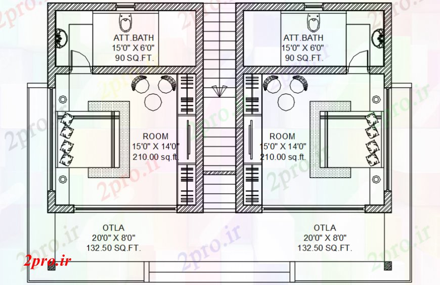 دانلود نقشه حمام مستر دو اتاق خواب طراحی با توالت و مبلمان طراحی جزئیات  (کد102340)
