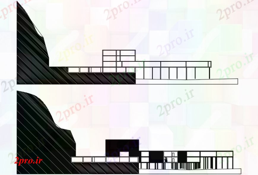 دانلود نقشه ساختمان اداری - تجاری - صنعتی د رسم نما تجاری 18 در 81 متر (کد102347)