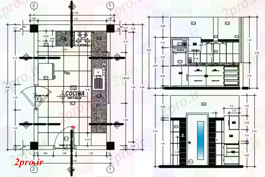 دانلود نقشه آشپزخانه د طراحی از بخش آشپزخانه طرحی 2 در 4 متر (کد102350)