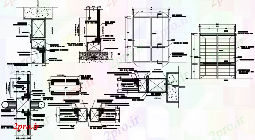 دانلود نقشه جزئیات طراحی در و پنجره  طراحی  دو بعدی  از جزئیات درب     (کد102369)