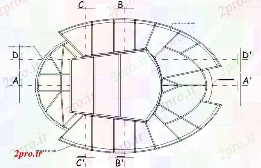 دانلود نقشه تئاتر چند منظوره - سینما - سالن کنفرانس - سالن همایشتئاتر فریم کف ساختار طراحی جزئیات 40 در 57 متر (کد102374)