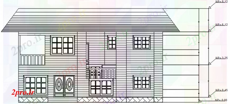 دانلود نقشه مسکونی  ، ویلایی ، آپارتمان  اصلی جلو نما طراحی جزئیات از کلبه خانه (کد102428)