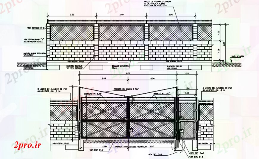 دانلود نقشه جزئیات ساخت و ساز دروازه ورودی اصلی با جزئیات دیوار (کد102436)