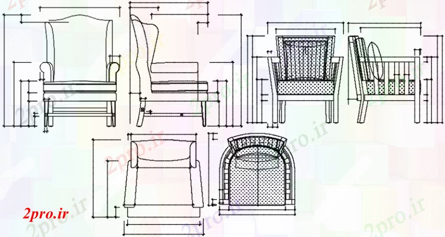 دانلود نقشه میز و صندلی صندلی کلاسیک تمام بلوک نما طرفه طراحی جزئیات  (کد102445)