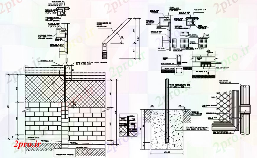 دانلود نقشه جزئیات ساخت و ساز دیوار مشترک طراحی ترکیب  (کد102466)