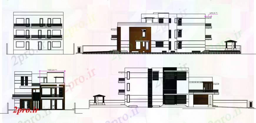 دانلود نقشه مسکونی ، ویلایی ، آپارتمان دان نما اقامت طراحی 14 در 24 متر (کد102475)