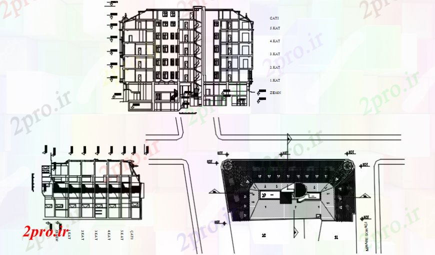 دانلود نقشه ساختمان اداری - تجاری - صنعتی طراحی ساختمان 19 در 36 متر (کد102483)