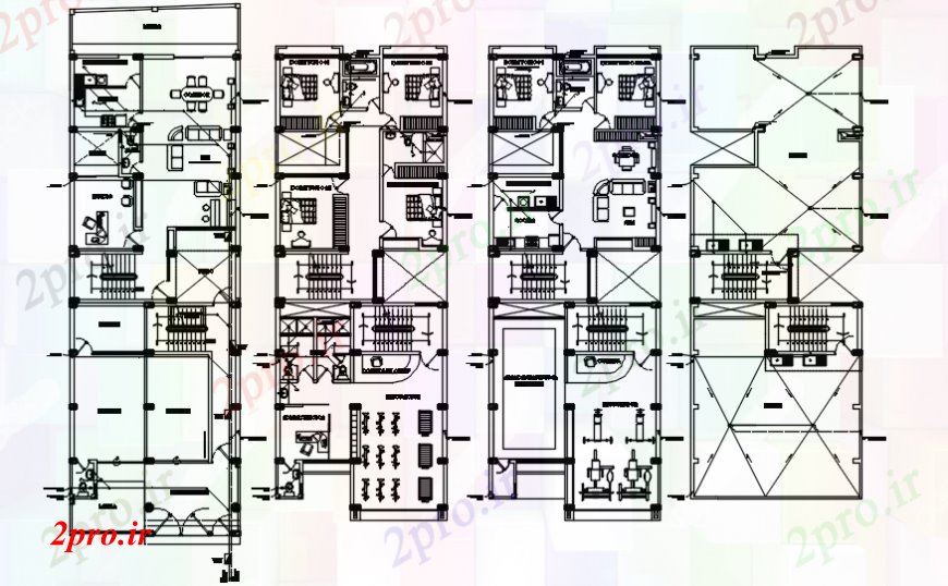 دانلود نقشه مسکونی ، ویلایی ، آپارتمان چند خانه طرحی بندی 9 در 28 متر (کد102506)