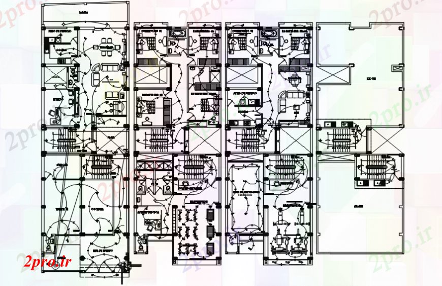 دانلود نقشه طراحی داخلی طراحی های الکتریکی مسکن چند 9 در 28 متر (کد102511)