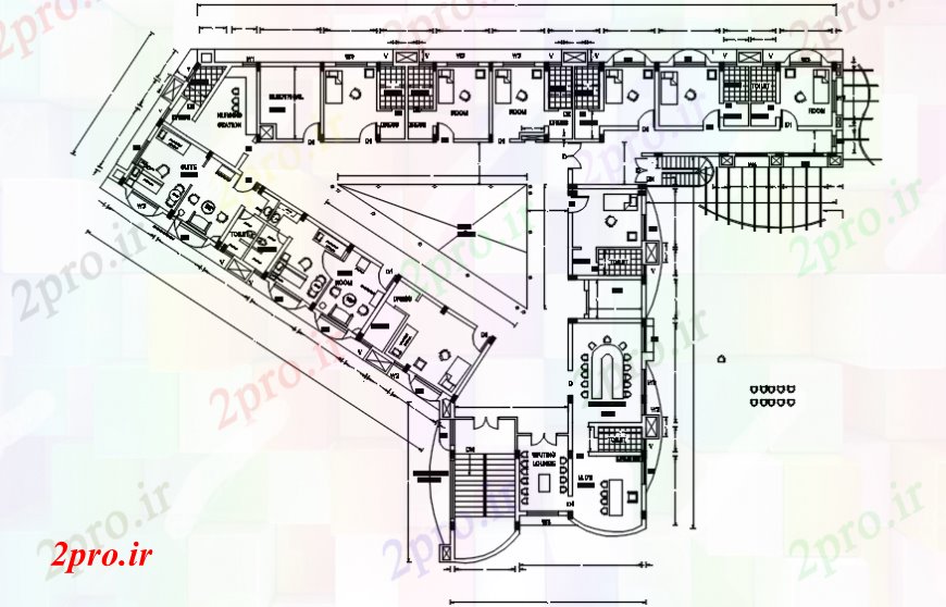 دانلود نقشه بیمارستان - درمانگاه - کلینیک اتاق های بیمارستان و مبلمان دو بعدی جزئیات 68 در 90 متر (کد102522)