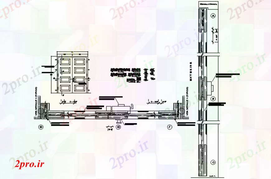 دانلود نقشه جزئیات طراحی در و پنجره درب اصلی از نما سالن اجتماعات و نصب و راه اندازی طراحی جزئیات 15 در 41 متر (کد102561)