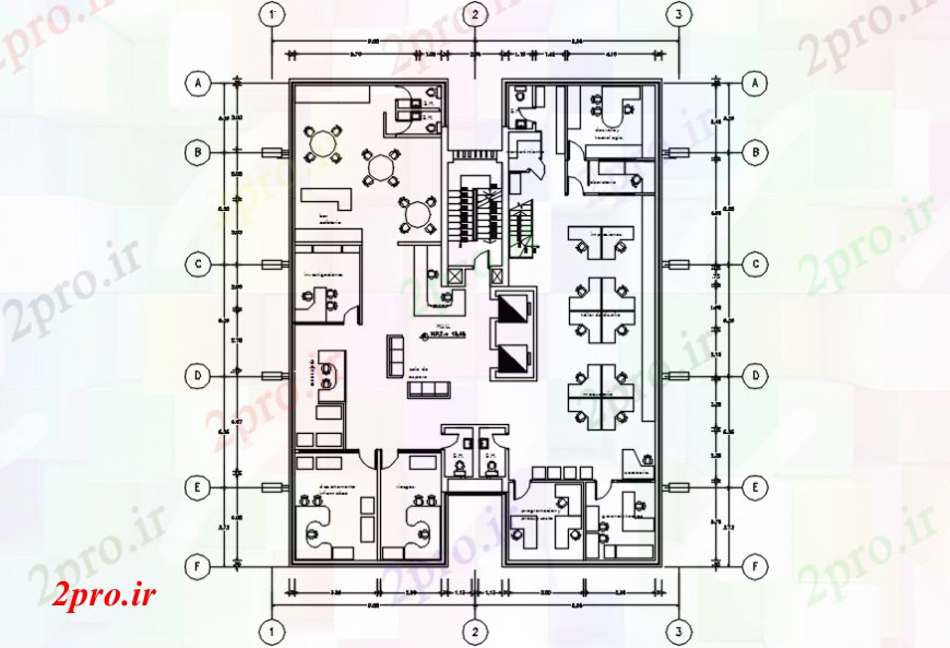 دانلود نقشه ساختمان اداری - تجاری - صنعتی طرحی شرکت توزیع دفتر با مبلمان جزئیات طراحی 18 در 23 متر (کد102562)