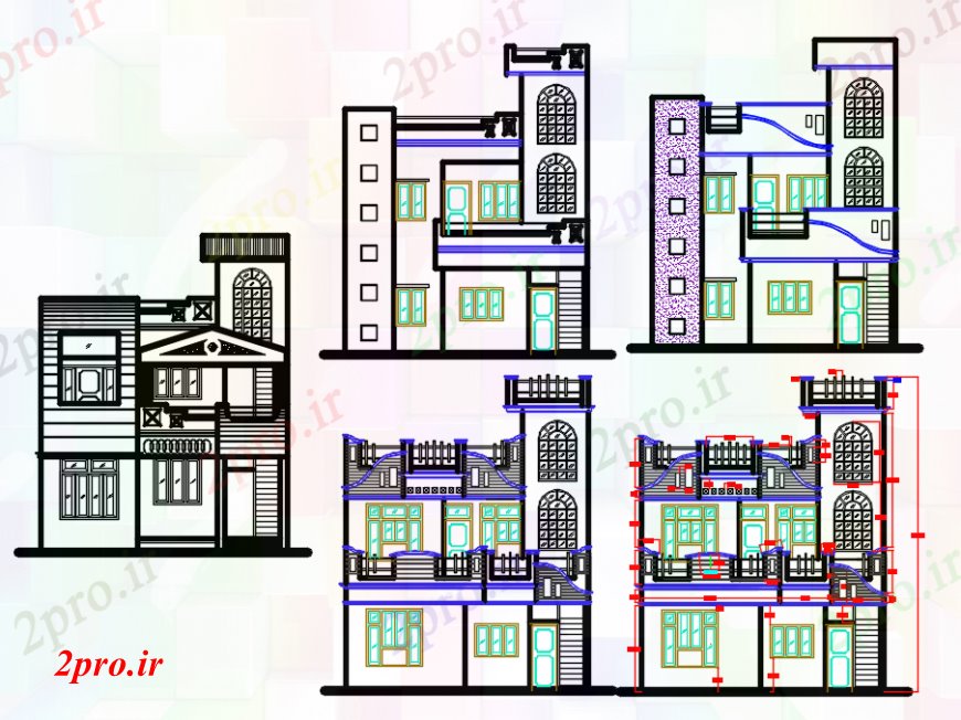 دانلود نقشه مسکونی ، ویلایی ، آپارتمان خانه نما 7 در 12 متر (کد102563)