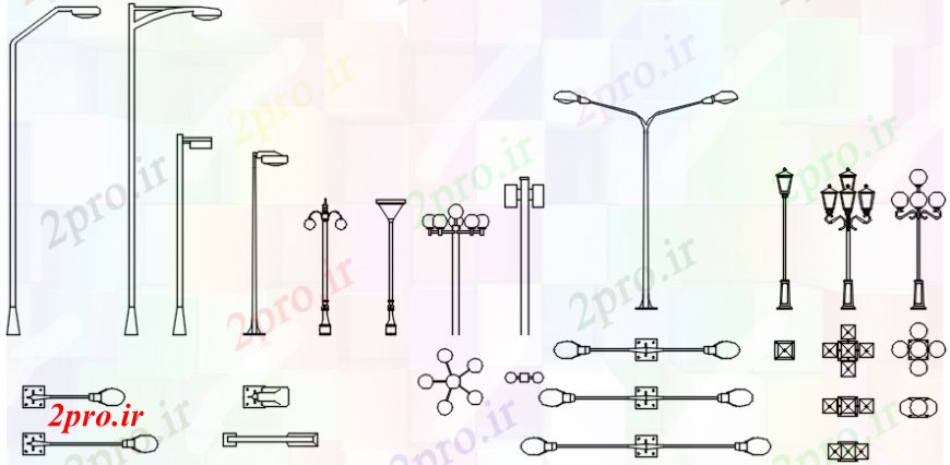 دانلود نقشه بلوک ، آرام ، نماد خیابان چراغ نما مقطعی جزئیات  مدل (کد102586)