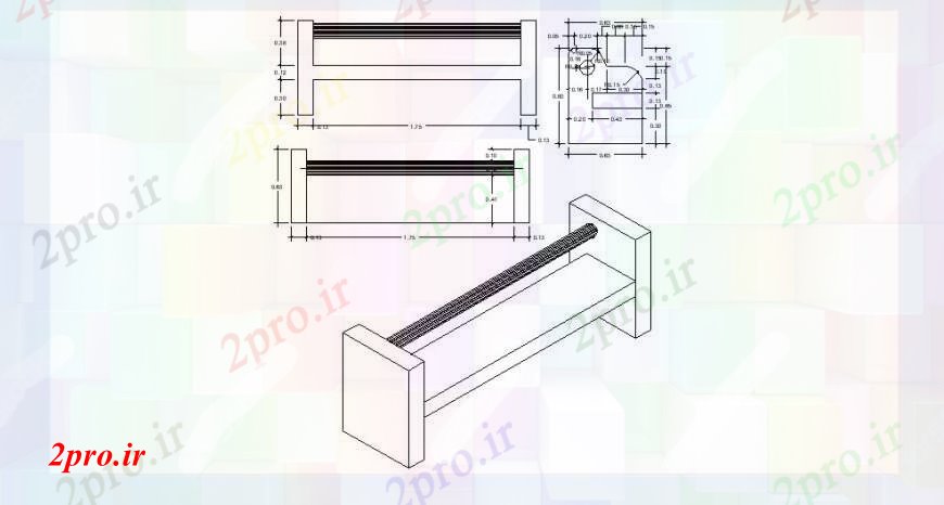 دانلود نقشه بلوک مبلمان نیمکت چوبی تمام نما و طرحی طرفه جزئیات  (کد102621)